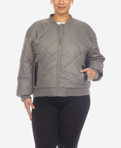 Shop White Mark Plus Size Diamond Quilted Puffer Bomber Jacket In Gray