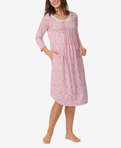 Shop Aria Women's 3/4 Sleeve Long Nightgown In Pink Multi