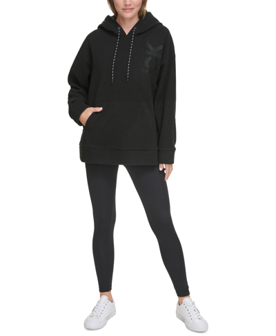Shop Calvin Klein Performance Women's Embroidered Fleece Hoodie In Black