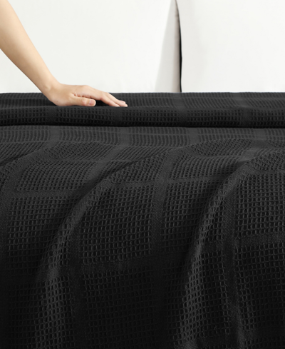 Shop Kenneth Cole New York Essentials Waffle Grid Cotton Dobby Blanket, Full/queen In Black