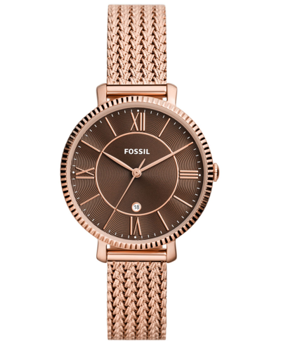 Shop Fossil Women's Jacqueline Three-hand Date Rose Gold-tone Stainless Steel Mesh Watch 36mm In Rose Gold Tone