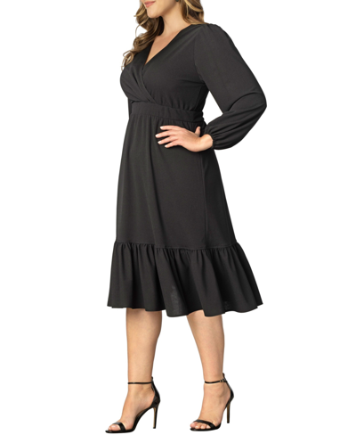 Shop Kiyonna Women's Plus Size Portia Long Sleeve Dress In Black Noir