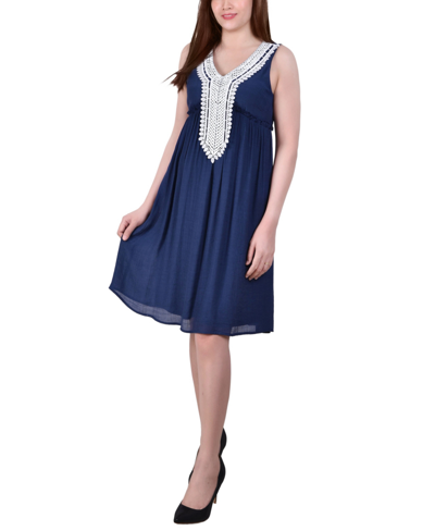 Shop Ny Collection Petite Sleeveless Empire-waist Dress In Navy