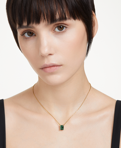 Swarovski Gold-tone Color Rectangle Crystal Pendant Necklace, 15" + 2-3/4" Extender In Green
