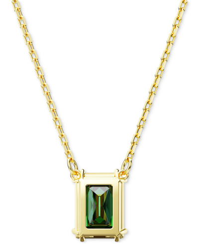 Shop Swarovski Gold-tone Color Rectangle Crystal Pendant Necklace, 15" + 2-3/4" Extender In Green