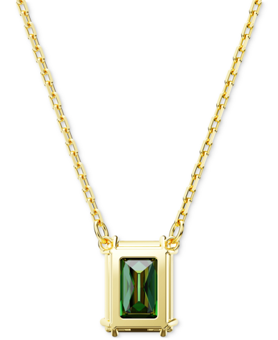 Swarovski Gold-tone Color Rectangle Crystal Pendant Necklace, 15" + 2-3/4" Extender In Green