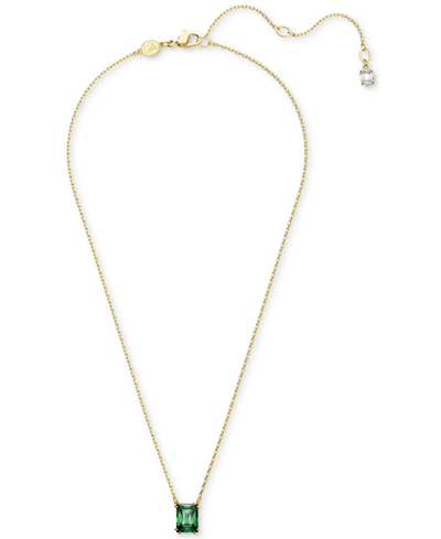 Shop Swarovski Gold-tone Color Rectangle Crystal Pendant Necklace, 15" + 2-3/4" Extender In Green