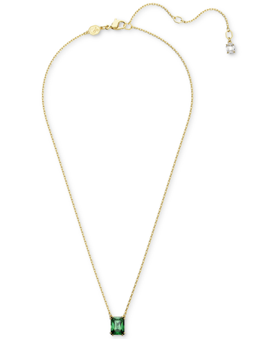 Swarovski Gold-tone Color Rectangle Crystal Pendant Necklace, 15" + 2-3/4" Extender In Green