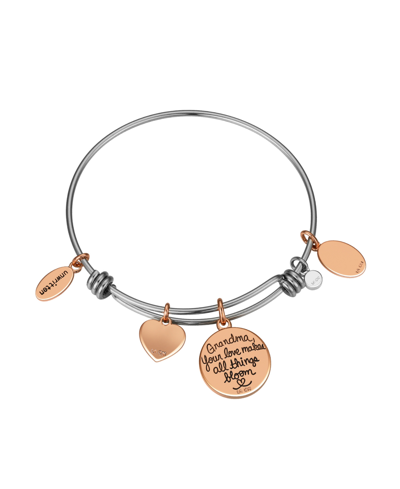 Unwritten Cubic Zirconia Heart And Bezel, Mother Of Pearl Inlay Flower And Silver-plated Grandma Bangle Bracel In Silver