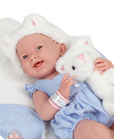 Jc Toys La Newborn 15" Real Girl Baby Doll With Pet Cat Set, 10 Pieces In Blue
