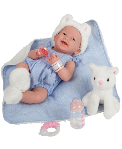 Jc Toys La Newborn 15" Real Girl Baby Doll With Pet Cat Set, 10 Pieces In Blue