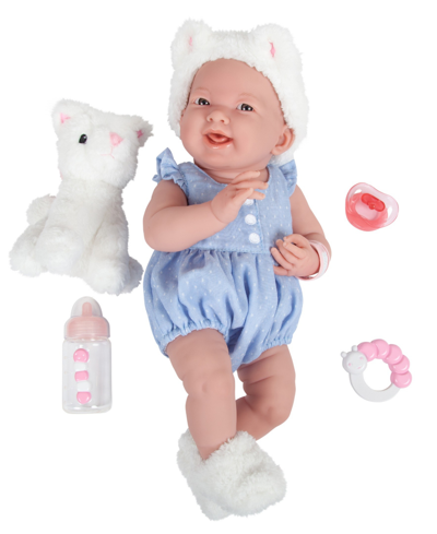Jc Toys La Newborn 15" Real Girl Baby Doll With Pet Cat Set, 10 Pieces In Blue