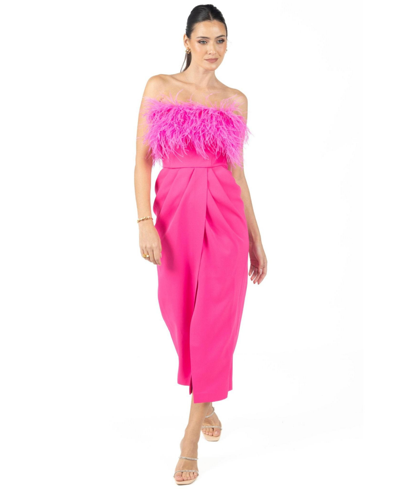 Shop Akalia Clarissa Feather Midi Dress Pink