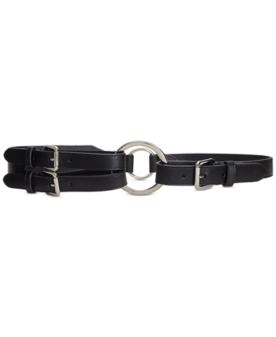 Shop Lauren Ralph Lauren Women's Tri-strap O-ring Leather Belt In Black