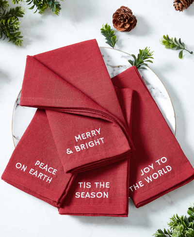 Elrene Joyful Sentiment Embroidered Napkins, Set Of 4, 17" X 17" In Cranberry