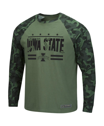 Shop Colosseum Men's  Olive, Camo Iowa State Cyclones Oht Military-inspired Appreciation Raglan Long Sleev In Olive,camo