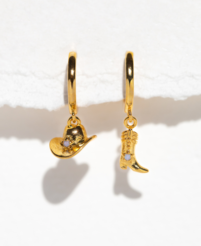 Girls Crew 18k Gold-plated Crystal Hat & Boot Mismatch Charm Hoop Earrings In Gold