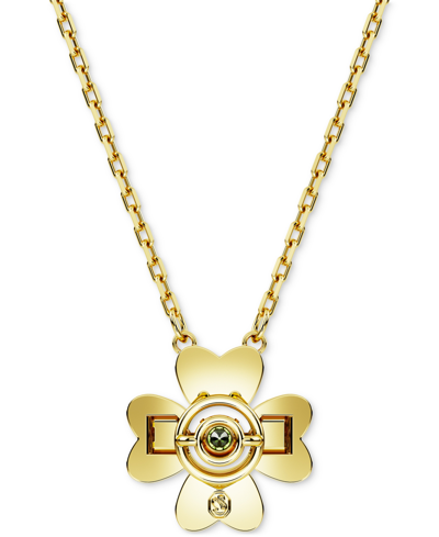 Shop Swarovski Gold-tone Color Crystal Clover Pendant Necklace, 15" + 2-3/4" Extender In Green