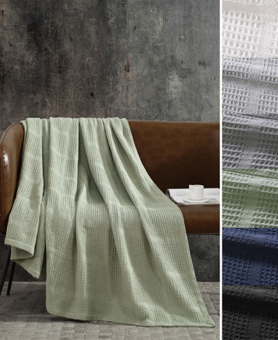 Kenneth Cole New York Essentials Waffle Grid Cotton Dobby Blanket, Twin In Sage Green
