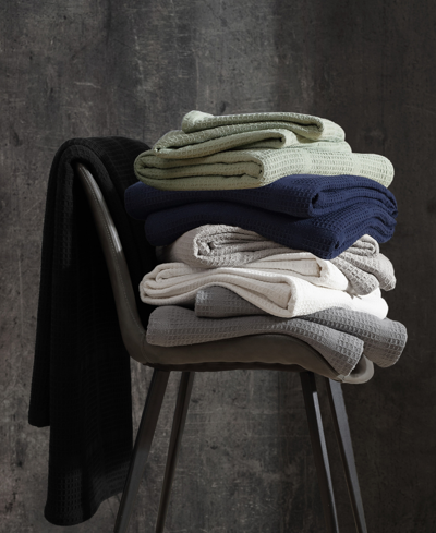 Kenneth Cole New York Essentials Waffle Grid Cotton Dobby Blanket, Twin In Sage Green