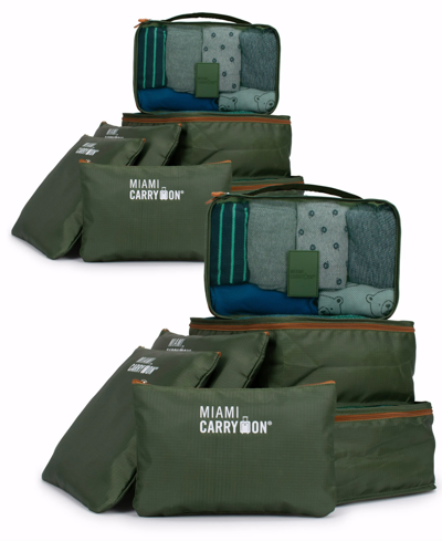 Shop Miami Carryon Collins 12 Piece Packing Cubes Luggage Organizer In Olive Green-tan