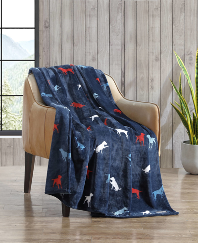 Eddie Bauer Buddy The Dog Ultra Soft Plush Fleece Reversible Throw Blanket In Navy Red,blue