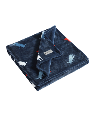 Eddie Bauer Buddy The Dog Ultra Soft Plush Fleece Reversible Throw Blanket In Navy Red,blue