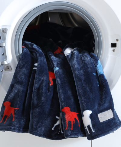Eddie Bauer Buddy The Dog Ultra Soft Plush Fleece Reversible Throw Blanket In Navy Red,blue