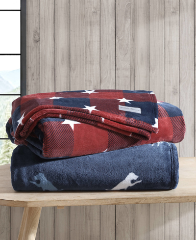 Eddie Bauer Buddy The Dog Ultra Soft Plush Fleece Reversible Throw Blanket In Navy Red,blue