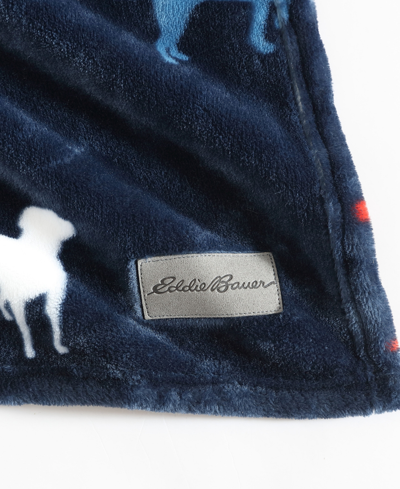 Eddie Bauer Buddy The Dog Ultra Soft Plush Fleece Reversible Throw Blanket In Navy Red,blue