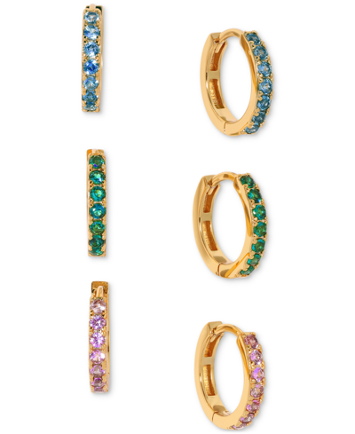 Shop Girls Crew 18k Gold-plated 3-pc. Set Small Multicolor Pave Hoop Earrings, 0.5"