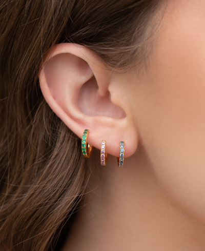 Girls Crew 18k Gold-plated 3-pc. Set Small Multicolor Pave Hoop Earrings, 0.5" In Gold