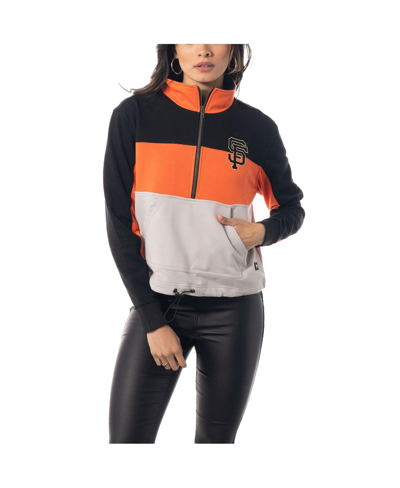 Shop The Wild Collective Women's  Black, Orange San Francisco Giants Colorblock 1/4 Zip Jacket In Black,orange