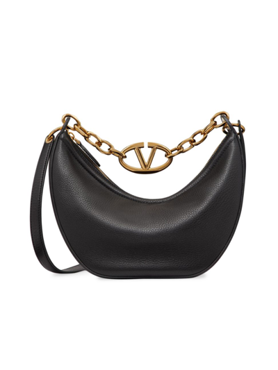Shop Valentino Women's Small Vlogo Moon Hobo Bag In Leather With Chain In Black