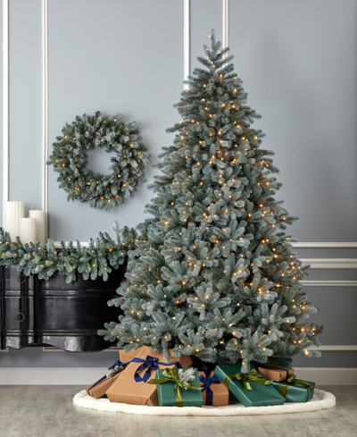 Shop Seasonal Spruce 9' Pre-lit Pe Mixed Pvc Tree With Metal Stand, 3680 Tips, 700 Warm Led, Ez-connect, Remote, S In Blue