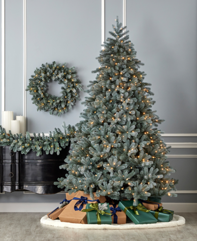 Seasonal Spruce 9' Pre-lit Pe Mixed Pvc Tree With Metal Stand, 3680 Tips, 700 Warm Led, Ez-connect, Remote, S In Blue