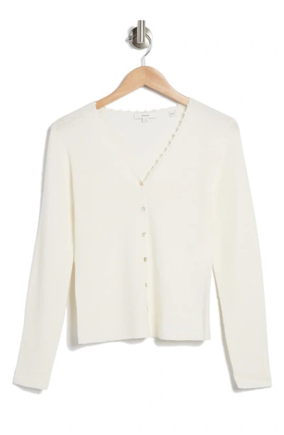 Shop Vince Crochet Trim Linen Blend Cardigan In Off White