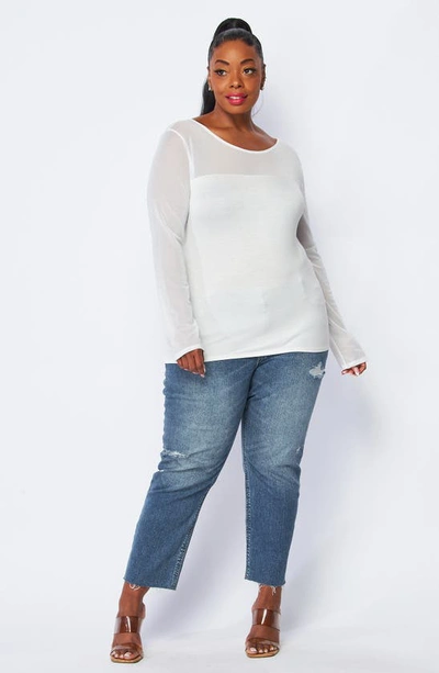 Shop Bluegrey Mixed Media Long Sleeve Top In Off White