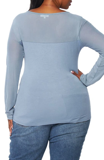 Bluegrey Mesh Long Sleeve Mixed Media Top In River