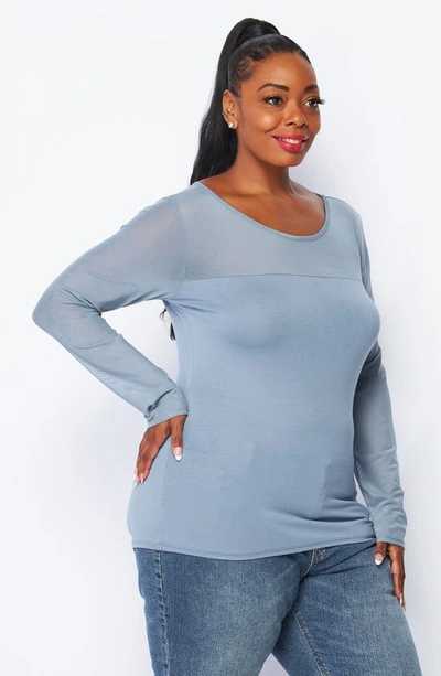 Bluegrey Mesh Long Sleeve Mixed Media Top In River