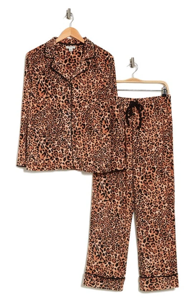 Shop Anne Klein Printed Long Sleeve Shirt & Pants Two-piece Pajama Set In Animal