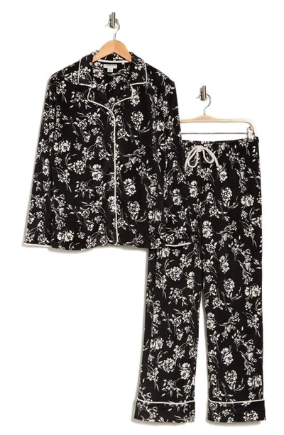 Shop Anne Klein Printed Long Sleeve Shirt & Pants Two-piece Pajama Set In Black Floral