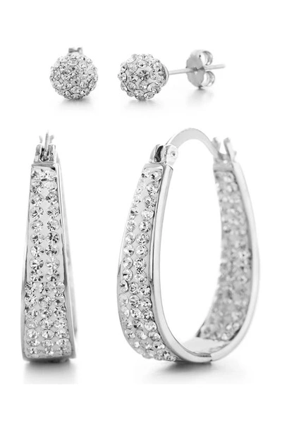 Shop Nes Jewelry Set Of Crystal Stud & Hoop Earrings In Silver
