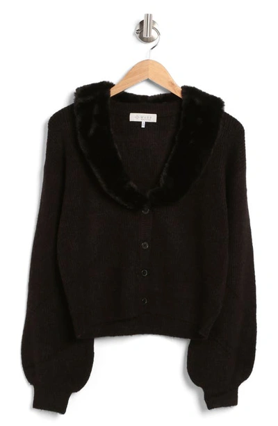 Shop Wayf Faux Fur Collar Cardigan In Black