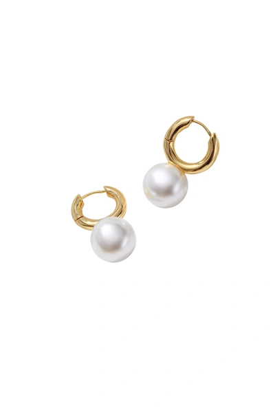 Shop Classicharms Golden Pearl Drop Hoop Earrings In Silver
