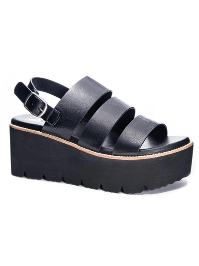 Shop Dirty Laundry Pendulum Womens Faux Leather Cushioned Footbed Platform Sandals In Black