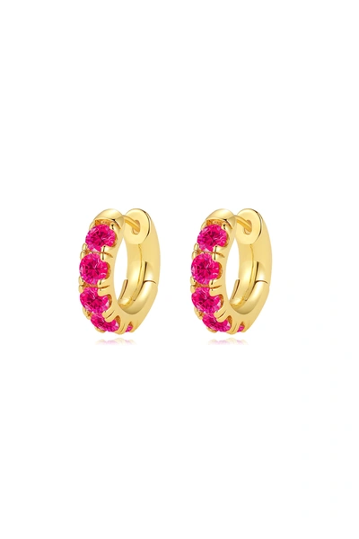 Shop Classicharms Daniela Gold Huggie Hoop Fuchsia Pink Zirconia Earrings In Purple