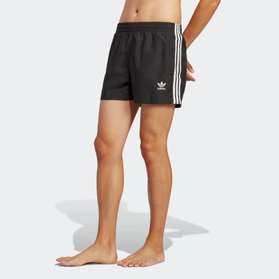 Shop Adidas Originals Men's Adidas Adicolor 3-stripes Swim Shorts In Black