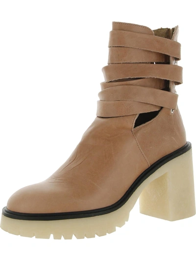 Shop Free People Jesse Cutout Boot Womens Leather Lugged Sole Ankle Boots In Beige