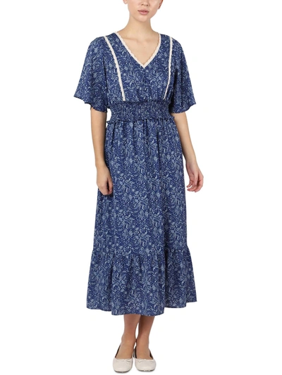 Shop Black Tape Womens Printed V-neck Maxi Dress In Blue